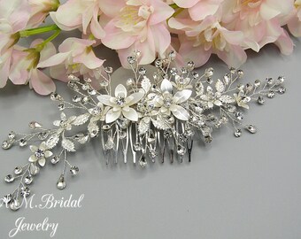 Bridal Hair Accessory, Crystal Wedding Headpiece, Floral Hair Piece, Wedding Hair Comb, Silver Bridal Hair Comb, Wedding Hair Accessories