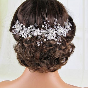 Floral Hair Vine Bridal Crystal Headpiece Silver Wedding Hair Piece Bridal Hair Jewelry Hair Accessory Bridal Tiara Bridal Headband