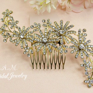 Gold floral hair comb crystal wedding hair comb gold bridal hair comb wedding headpiece flower hair comb bridal headpiece image 9