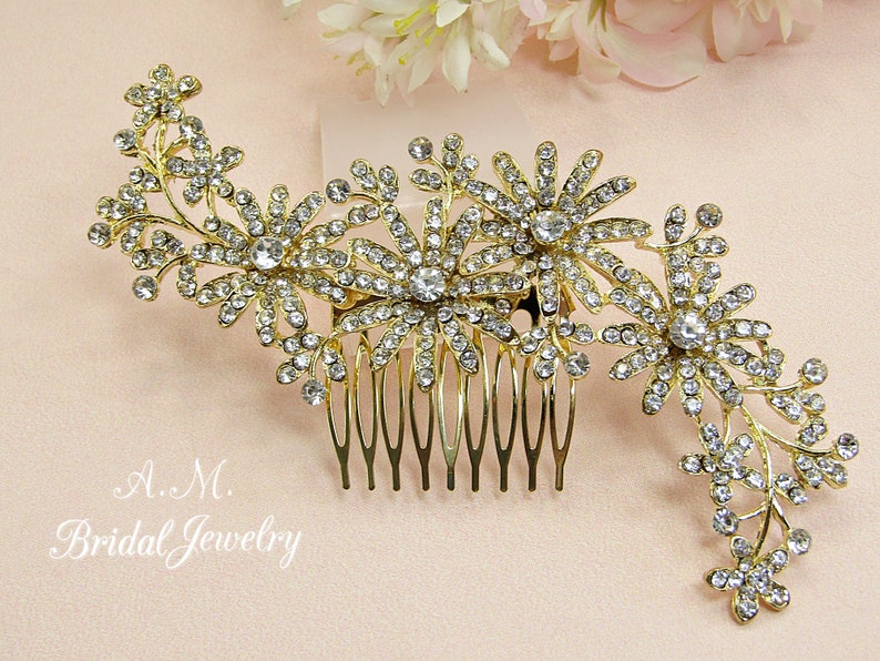 Gold floral hair comb crystal wedding hair comb gold bridal hair comb wedding headpiece flower hair comb bridal headpiece image 9