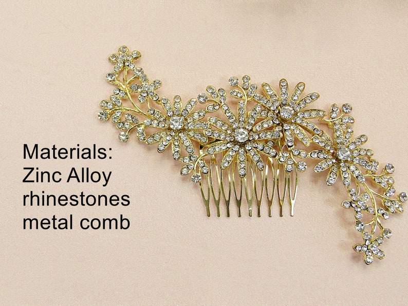 Gold floral hair comb crystal wedding hair comb gold bridal hair comb wedding headpiece flower hair comb bridal headpiece image 7