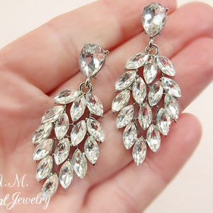 Wedding Earrings Bridal Earrings Dangle Earrings Leaf Earrings Crystal Earrings Silver Wedding Earrings Wedding Jewelry Bridesmaid Gift