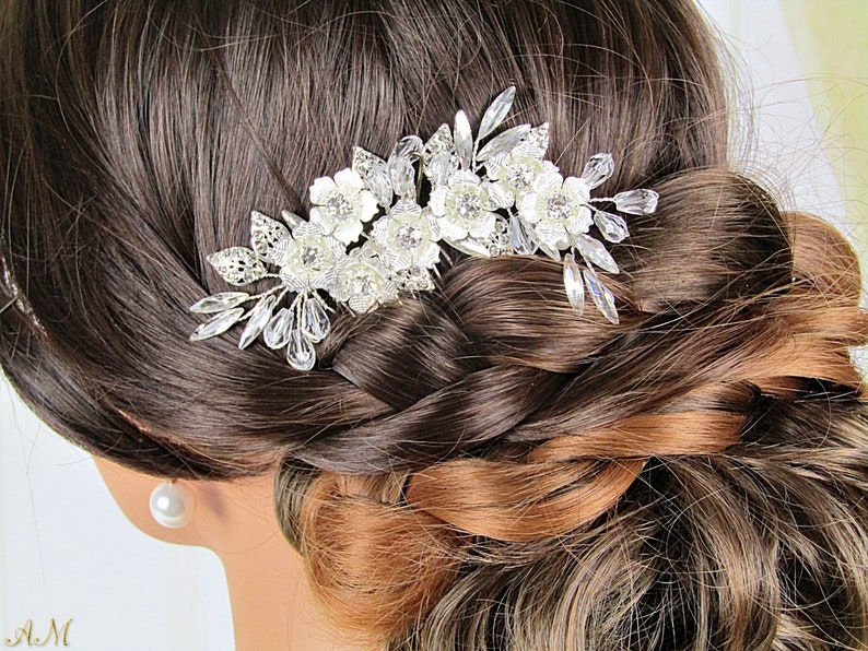 Wedding Hair Comb Crystal Bridal Comb Silver Floral Hair Comb Bridal Hair Accessories Crystal Wedding Headpiece Wedding Hair Piece