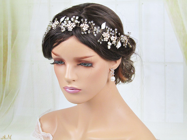 Bridal Headband Bridal Wreath Flowers Headpiece Gold Headband Etsy New Zealand