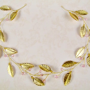 Tiara de boda con hojas de oro, tocado de boda con hojas de oro, tocado de diosa griega, diadema con hojas de laurel doradas, enredadera para el cabello con hojas de oro, accesorios para el cabello
