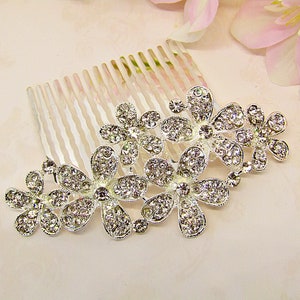 Elegant Bridal Hair Comb - Gold Rhinestone Floral Design for Brides, Bridesmaids, and Godmothers | Silver Wedding Hair Accessory
