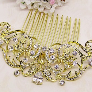 Gold bridal hair comb, crystal hair comb, wedding hair comb, rhinestone hair comb, gold headpiece, wedding hair jewelry, gold hair accessory