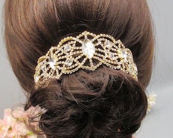 Gold Bridal Headpiece Bridal Hair Accessories Gold Wedding Hair Piece Gold Bridal Headband Bride Headpiece Wedding Tiara Crystal Headpiece