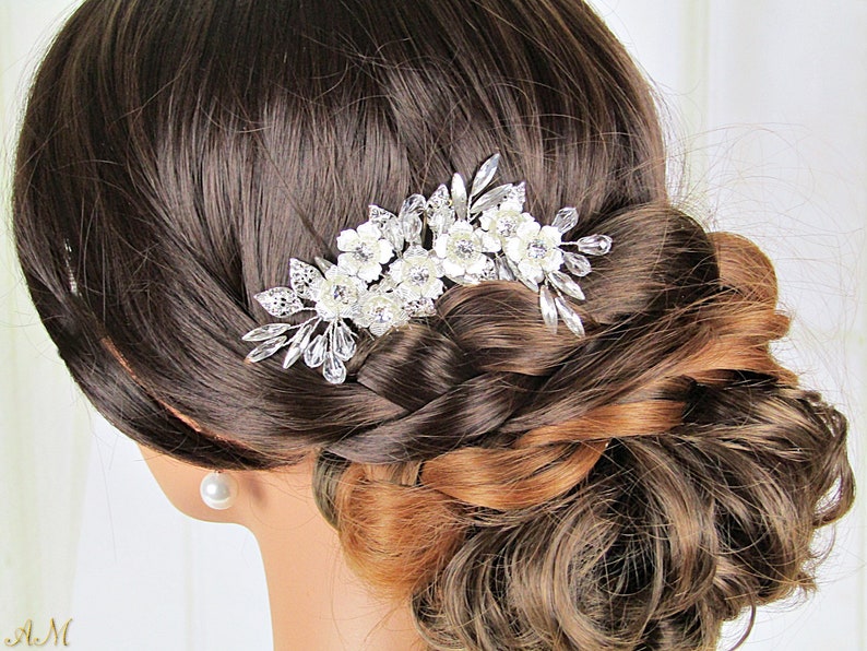 Wedding Hair Comb Crystal Bridal Comb Silver Floral Hair Comb Bridal Hair Accessories Crystal Wedding Headpiece Wedding Hair Piece