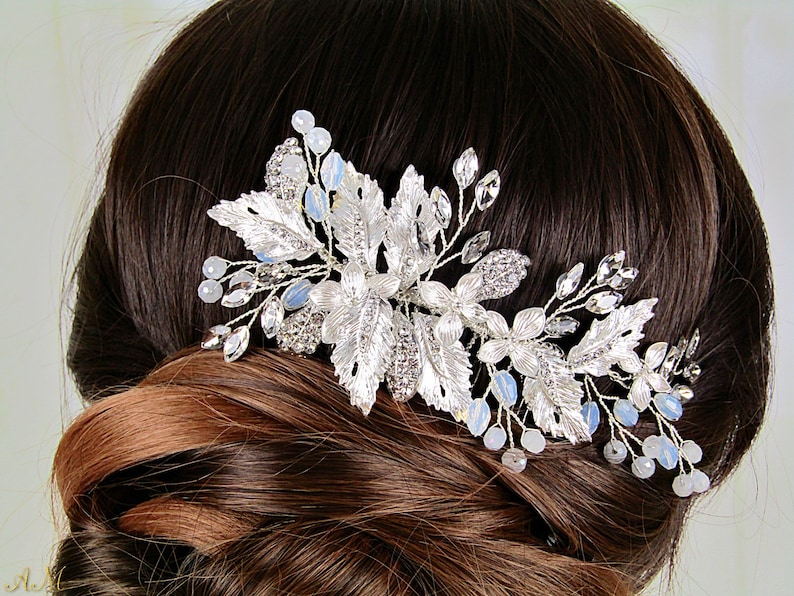 Crystal Bridal Hair Comb Silver Wedding Hair Comb Opal Hair Etsy