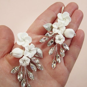 Floral Bridal Earrings Rhinestone Earrings Crystal Wedding Earrings Wedding Jewelry Bridal Jewelry Bridal Earrings Statement Earrings