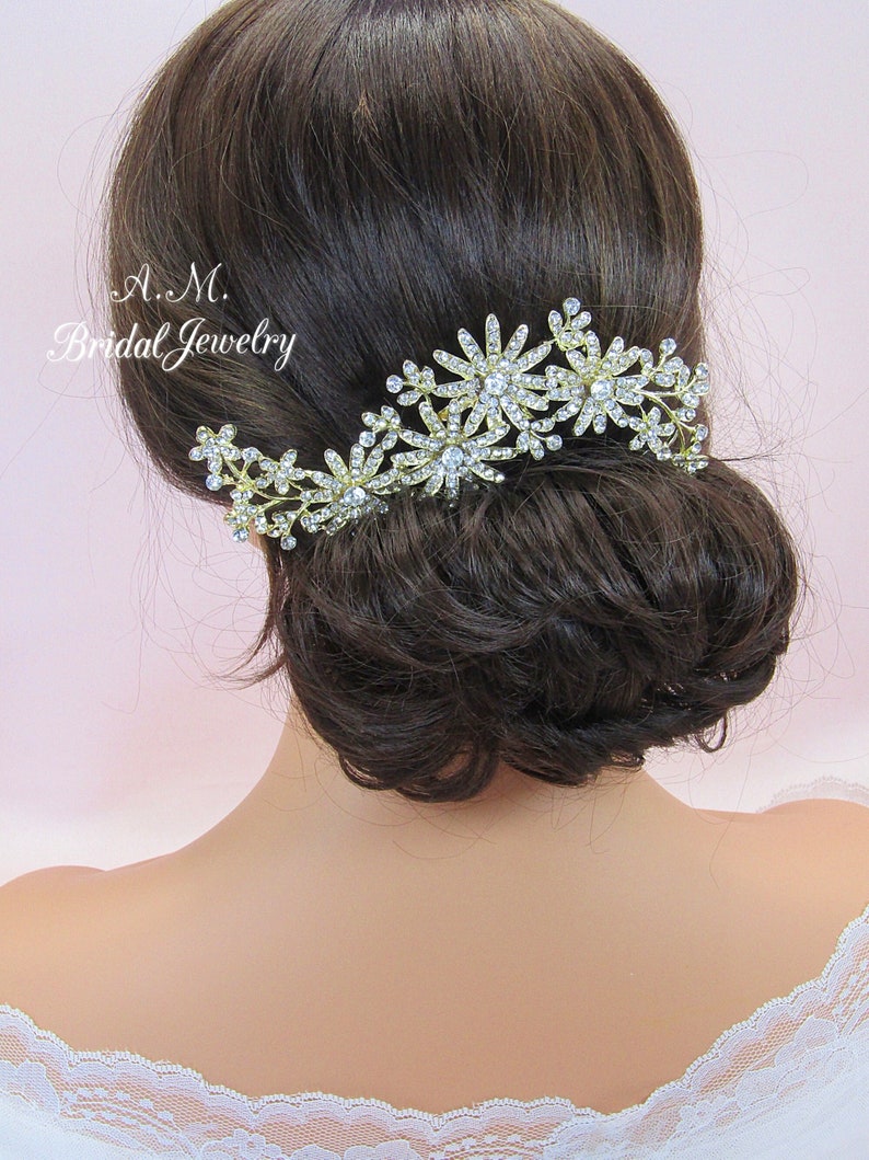 Gold floral hair comb crystal wedding hair comb gold bridal hair comb wedding headpiece flower hair comb bridal headpiece image 1