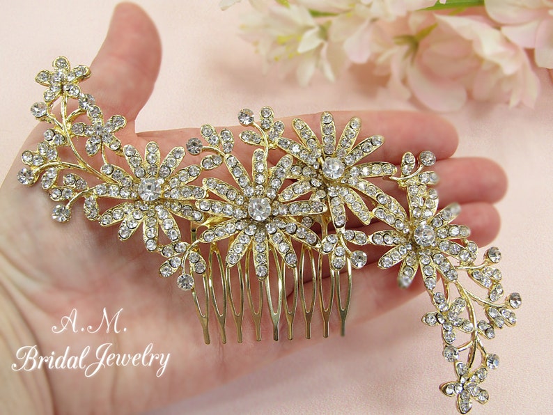 Gold floral hair comb crystal wedding hair comb gold bridal hair comb wedding headpiece flower hair comb bridal headpiece image 8