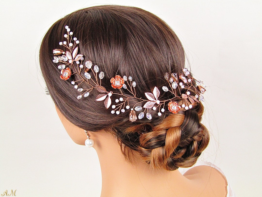 Rose Gold Hair Vine Rose Gold Bridal Hair Piece Leaf Floral - Etsy