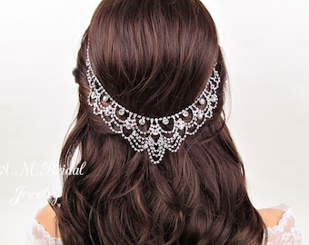 Bridal Head Chain, Boho Bridal Headpiece, Bridal Hair Piece, Crystal Hair Piece, Hair Accessories, Wedding Hair Jewelry, Bohemian Head Chain