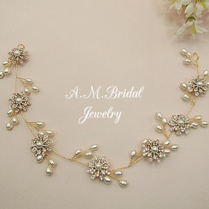 Gold Bridal Headband Wedding Hair Accessory Wedding Hair Vine Gold Bridal Headpiece Bridal Headband Bridal Hair Piece Pearl Headband