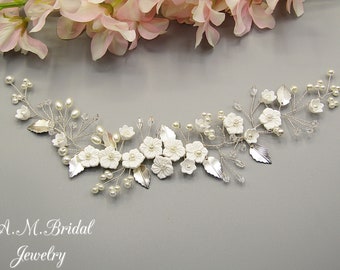 Cheveux de liane de mariée, morceau de cheveux de mariage floral, accessoire de cheveux de mariée, casque en argent, casque de mariée, cheveux de liane fleurs, bijoux pour cheveux