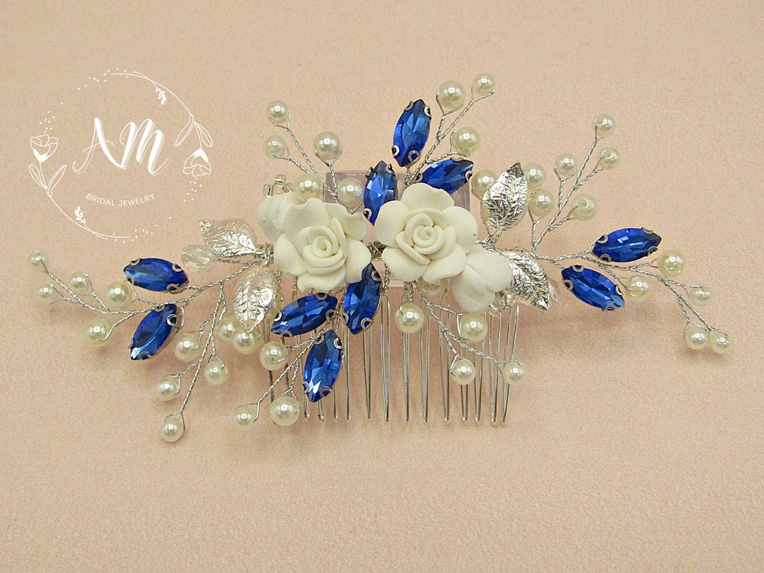 Braut-Kopfschmuck Mit Blauen Saphir-Strass – Elegant, Ca. 38 Cm, Für Hochzeit & Ball