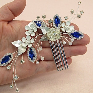 Blue Bridal Hair Comb Something Blue Hair Accessory Rhinestone Hair Comb Sapphire Blue Hair Comb Blue Bridal Comb Sapphire Wedding Comb