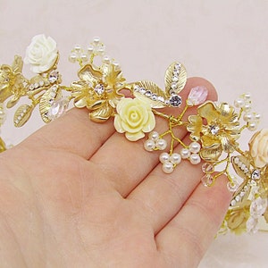 Bridal headband, Floral headband, Gold bridal crown, Wedding headband, Wedding headpiece, Bridal headpiece, Flower crown, Hair accessory