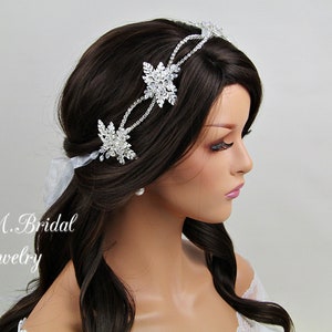 Crystal Bridal Headband Bridal Headpiece Wedding Headband Rhinestone Bridal Headpiece Bridal Hair Accessories Silver Floral Bridal Headband