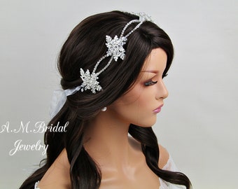 Crystal Bridal Headband Bridal Headpiece Wedding Headband Rhinestone Bridal Headpiece Bridal Hair Accessories Silver Floral Bridal Headband