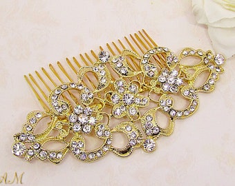 Gold Vintage Style Wedding Hair Comb Art Deco Bridal Headpiece Rhinestone Bridal Hair Jewelry Wedding Hair Piece Crystal Hair Comb