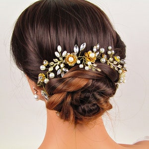 Gold Bridal Hair Vine Pearl Wedding Hair Vine Gold Bridal Headband Leaf Bridal Headpiece Bridal Hair Accessory Floral Bridal Hair Piece