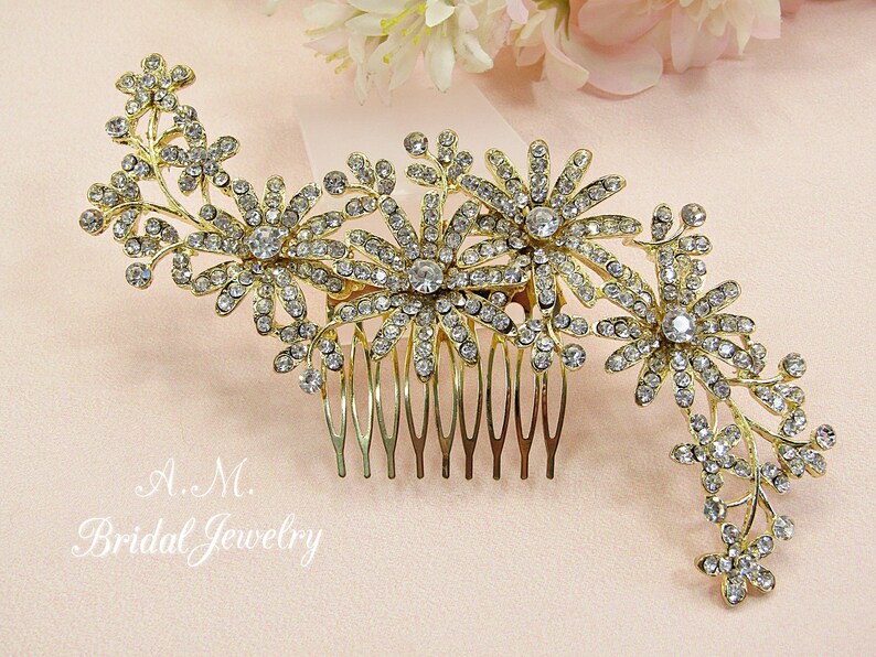 Gold floral hair comb crystal wedding hair comb gold bridal hair comb wedding headpiece flower hair comb bridal headpiece image 5