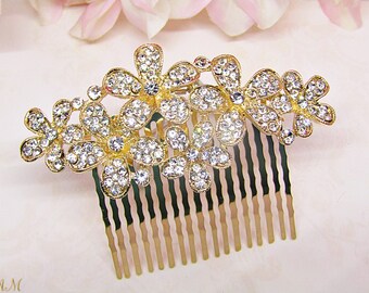 Gold Bridal Hair Comb Floral Wedding Hair Comb Rhinestone Comb Hair Accessory Gold Bridal Headpiece Floral Bridal Headpiece Crystal Comb