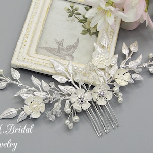 Bridal Floral Hair Comb Bridal Hair Flower Flower Hair Vine Silver Hair Accessories Silver Hair Jewelry Bridal Headpiece Wedding Hair Comb