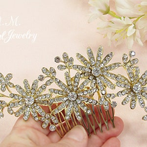 Gold floral hair comb crystal wedding hair comb gold bridal hair comb wedding headpiece flower hair comb bridal headpiece image 2