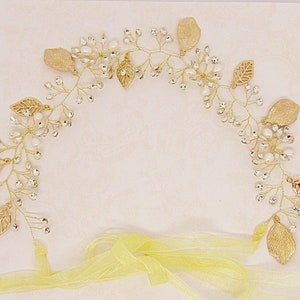 Gold Wedding Hair Vine Floral Bridal Headband Rhinestone Bridal Hair Accessory Leaf Headband