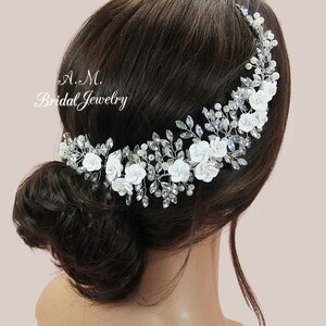 Floral Headpiece, Pearl Bridal Headband, Wedding Headpiece, Bridal Hair Piece, Bridal Hair Vine, Floral Hair Vine, Wedding Hair Accessory