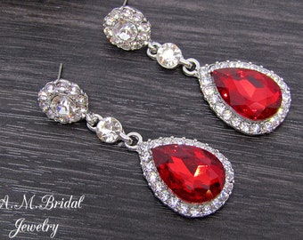 Red Wedding Earrings Wedding Jewelry Prom Earrings Bridesmaid earrings Red Crystal Earring Red Bridal Earrings Drop Earrings Bridesmaid Gift