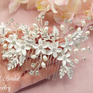 Peigne à cheveux de mariée, bandeau floral, morceau de cheveux de mariée, peigne à cheveux de mariage, peigne à cheveux en feuille, bandeau de mariage, accessoire de cheveux de mariée, peigne en cristal