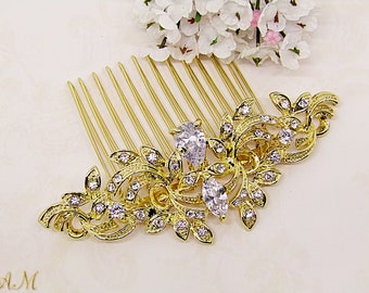 Gold Vintage Style Hair Comb Bridal Hair Comb Bride Hair Accessory Crystal Hair Piece Gold Wedding Headpiece