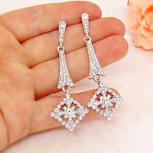 Silver Long Earrings for Bride – Elegant Sparkling Cubic Zirconia Jewelry for Weddings, Bridesmaids & Special Occasions