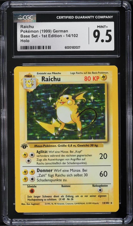1996 Pokemon English Base Set Holo 1st Edition Raichu #26 CGC 9.5