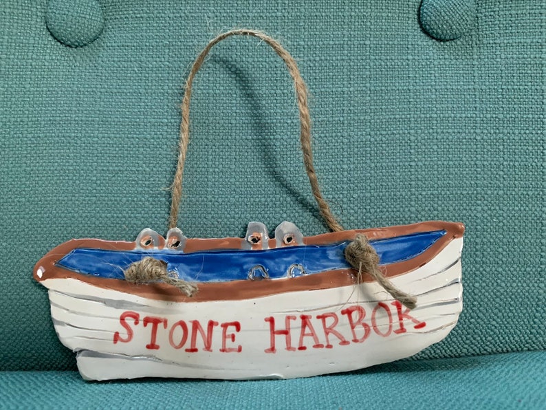 Handmade Pottery Stone Harbor NJ Lifeguard Boat Ornament Etsy