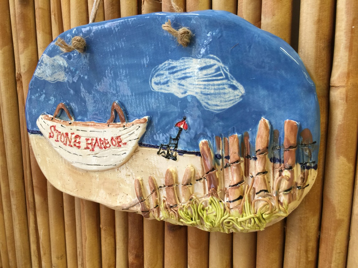 Handmade Pottery Stone Harbor Plaque Wall Art Ceramic Art Etsy