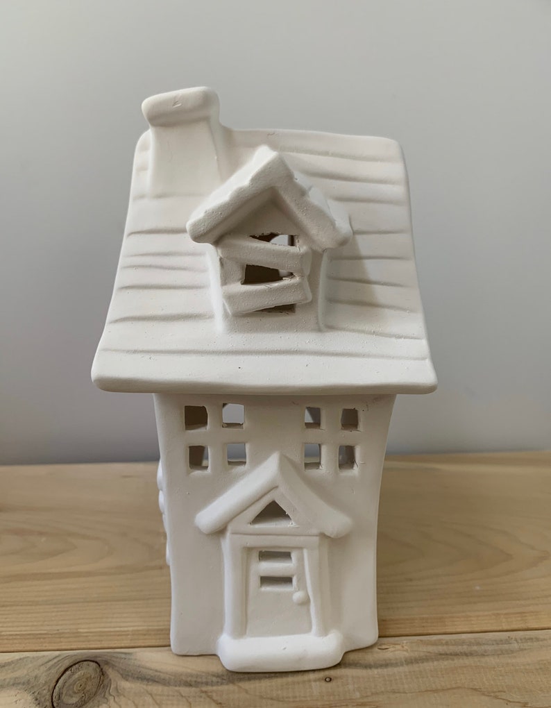 Unpainted Ceramic Haunted House Halloween Votive Luminary Etsy