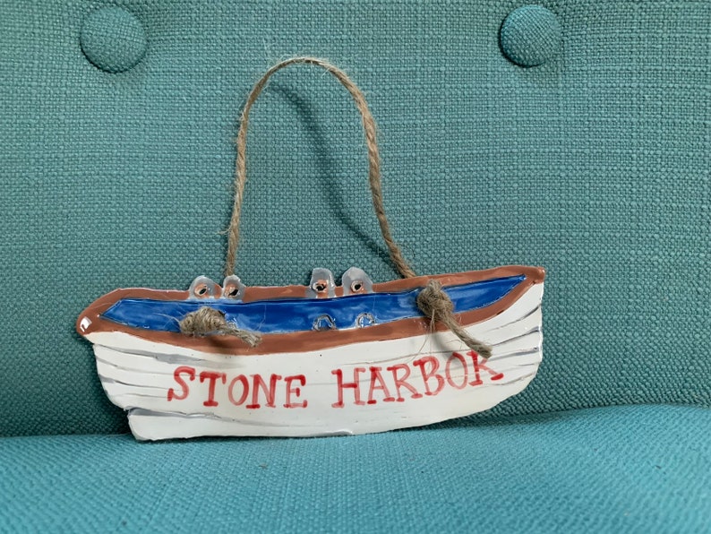Handmade Pottery Stone Harbor NJ Lifeguard Boat Ornament Etsy