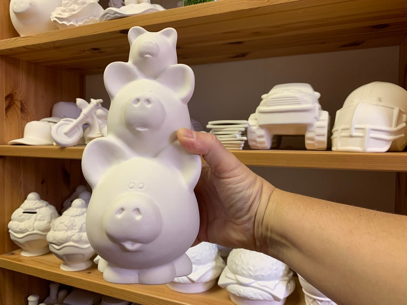 Unpainted Ceramic Piggy Stack Bank Paint Your Own Pottery To Etsy