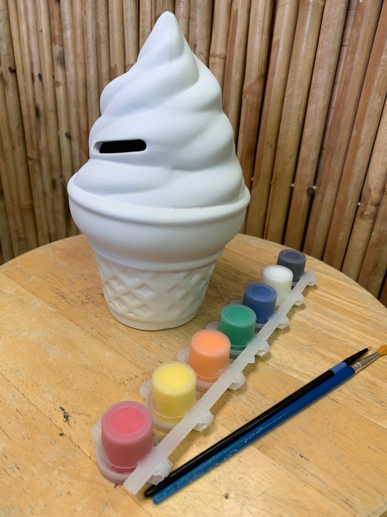Unpainted Ceramic Soft Serve Ice Cream Cone Bank Paint Your Etsy