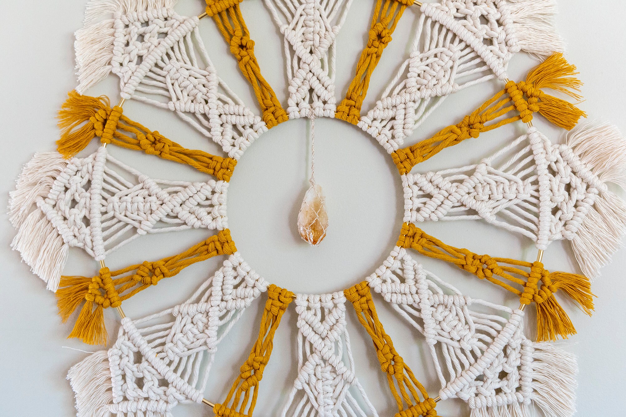 Macrame Mandala Wall Hanging with Citrine Quartz Crystal Boho Etsy