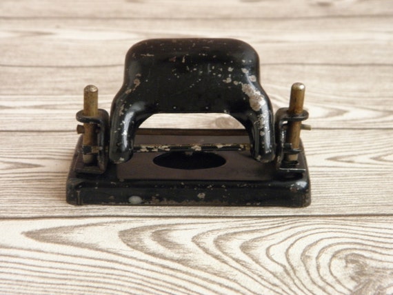 Vintage Metal Perforator, Paper Puncher, Black Retro Office