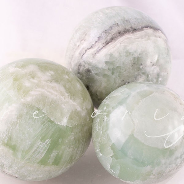 Pistachio Green Calcite Sphere with Stand/AAA High Quality Grade/Rainbow Fire Flash Prism/Calcite Banding/Unique Collectable Display Gift