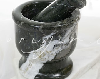 Energetic Shielding, Black, Dark Green, White Onyx Mortar and Pestle, Intuitively Chosen For You, Ethical Vegan Shop