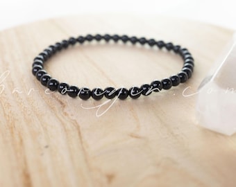 4mm Black Tourmaline Bead Bracelet: Protection Crystal Jewelry
